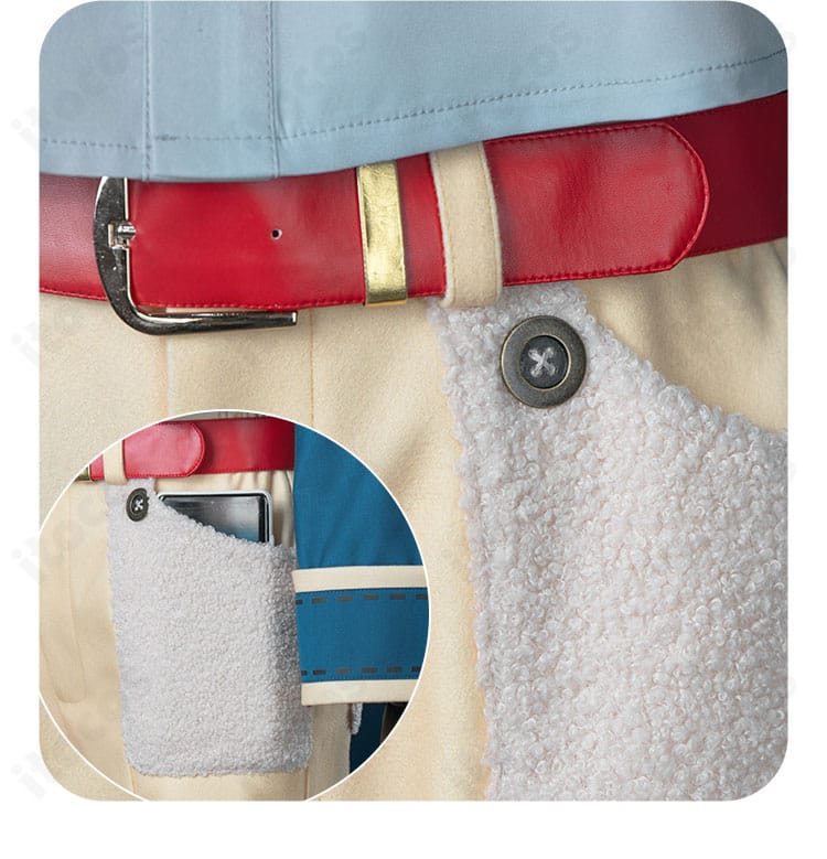 パンツポケット部の詳細。アクセントステッチと実用性のバランスを示す画像。