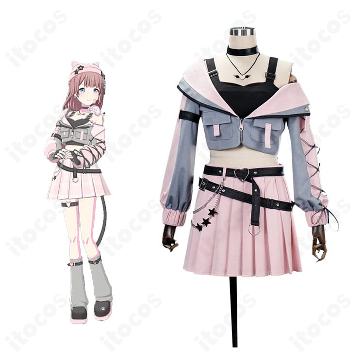 暁山瑞希・桃井愛莉・桐谷遥・花里みのりの悪魔バージョン衣装を着用した正面全身画像。コートとアクセ類のバランスが分かる構図。