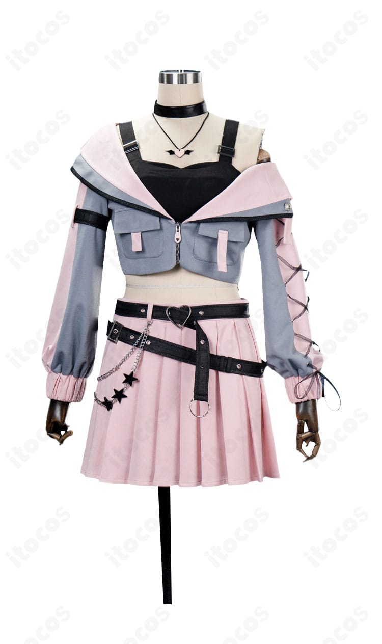 プロセカ悪魔衣装の正面商品カット。コート、インナー、スカート、装飾の配置とシルエットを確認できる全体画像。