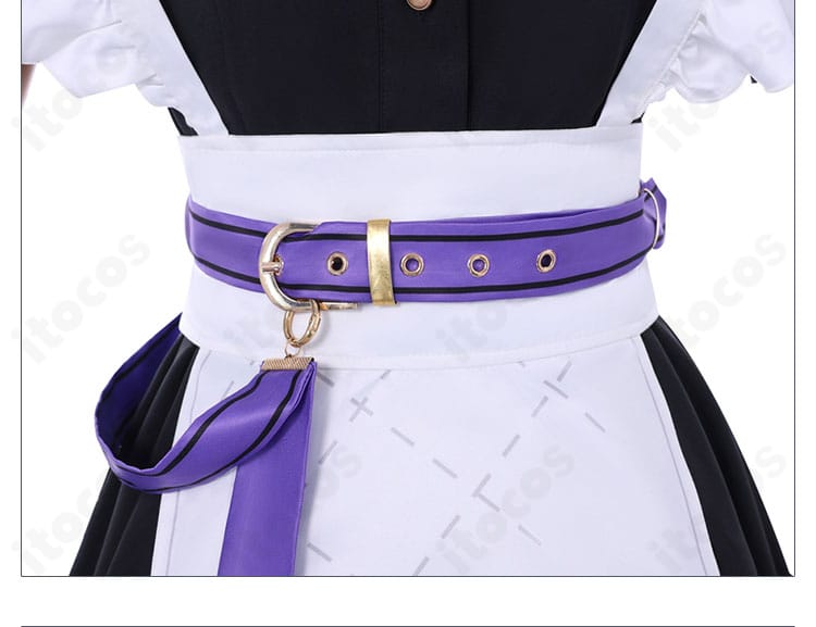 ウエスト帯・ベルト周りの装飾ディテール。高級感あるメタル調パーツ