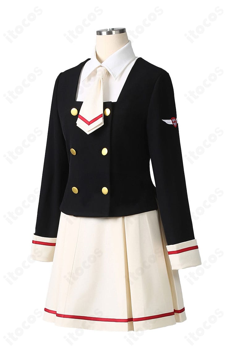 木之本桜 友枝中学校女子生徒制服の側面。袖口のラインとスカートの落ち感を示したディテール。