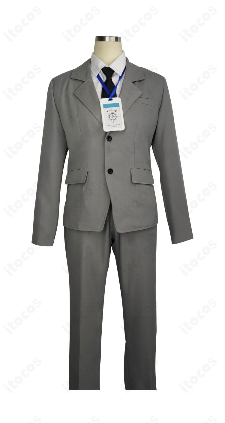 ブルーアーカイブ 先生 コスプレ衣装の正面全身。コートの直線的ラインとネクタイ配色が映える仕立て。