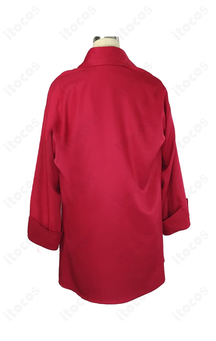 ブルーアーカイブ 伊原木ヨシミ コスプレ衣装 背面。バックスタイルのシルエットや丈感、コートの落ち感が分かる画像。