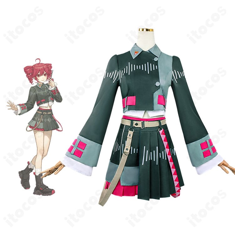 商品正面と重音テト（VOICEPEAK版）コスプレ衣装の組み合わせ写真。高再現ディテールと5点セットの雰囲気が伝わるカット