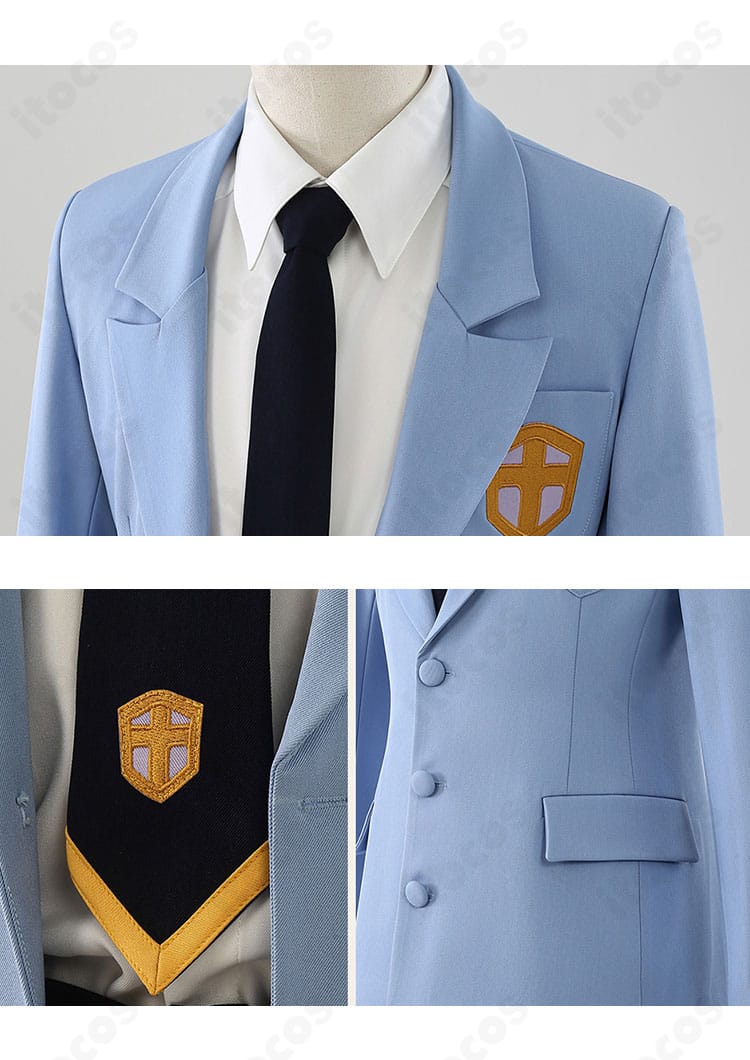 ネクタイと襟元の装飾ディテール。結び目のバランスと襟の形状で再現度を強調