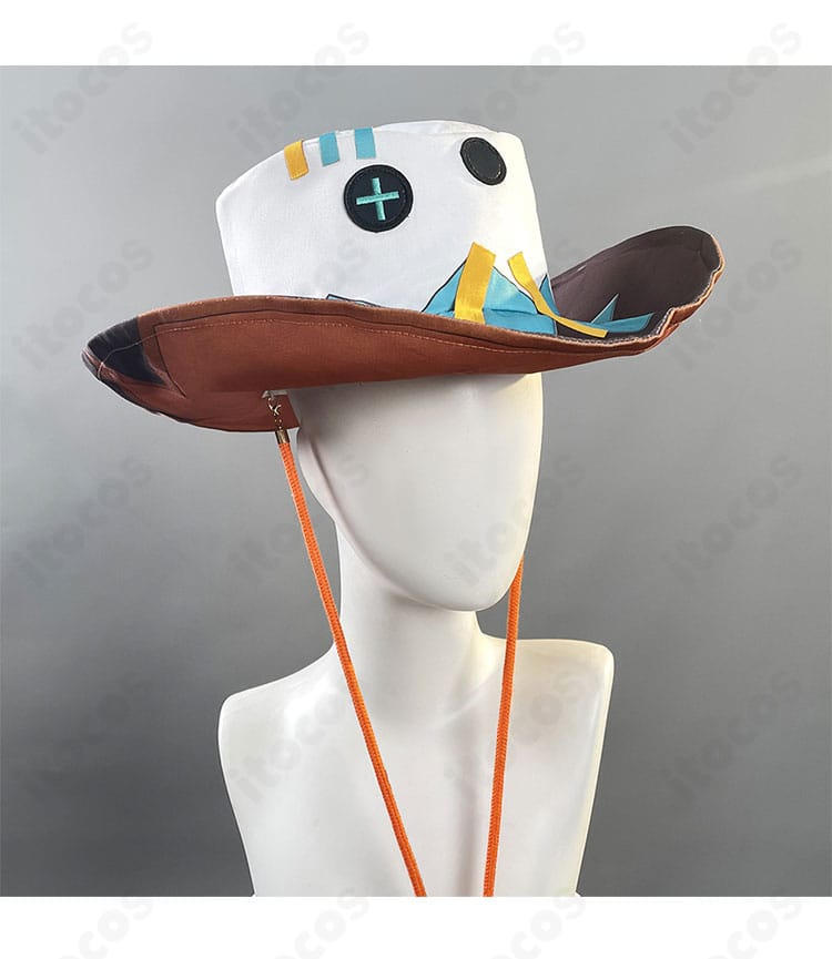 原神 イファ コスプレ衣装の帽子ディテール。縁取りや刺繍、装飾パーツの質感が分かるクローズアップ。