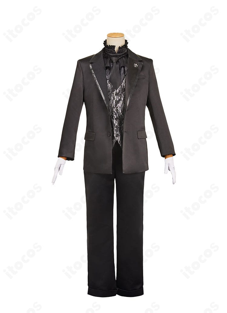 佐野万次郎 スーツver.コスプレ衣装の正面全体像（コート・ベスト・シャツ・ネクタイ着装）