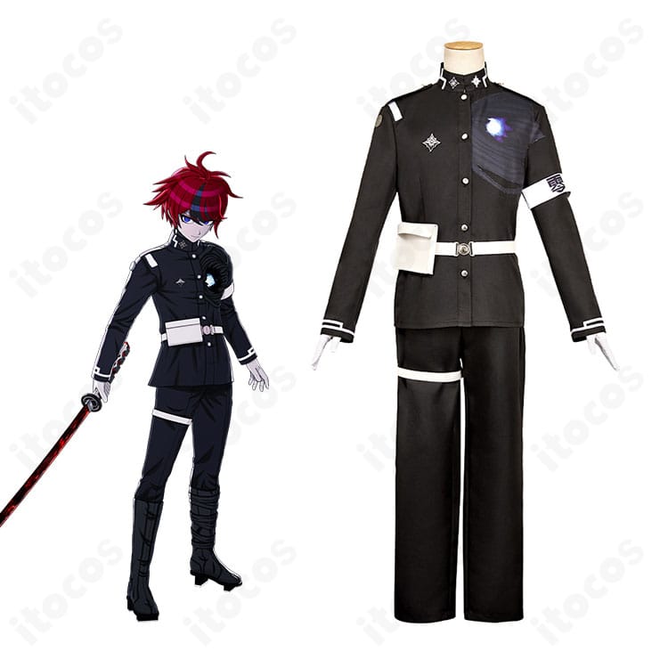 商品正面とHUNDRED LINE -最終防衛学園- 澄野拓海のコスプレ衣装一式の組み合わせ。高再現の襟・肩・腰装飾が分かる全体写真
