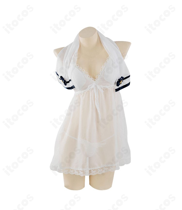 ヘルム アフターシャワー コスプレ衣装の正面全体像。トップスとショーツ、髪飾りの配置とシルエットが確認できる商品画像。