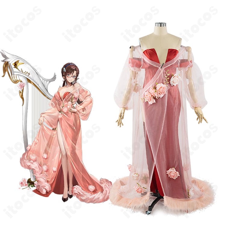 商品正面とキャラクターの融合イメージ｜真希波・マリ・イラストリアスの刺繍ドレス衣装とキャラビジュアルの再現度を示す正面構図