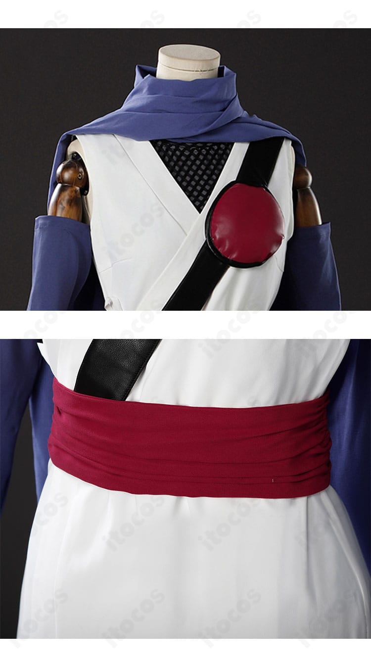 猿飛あやめ くノ一衣装の襟元と腰封のクローズアップ。精密な刺繍とコルセットベルトの造形が際立つ一枚。