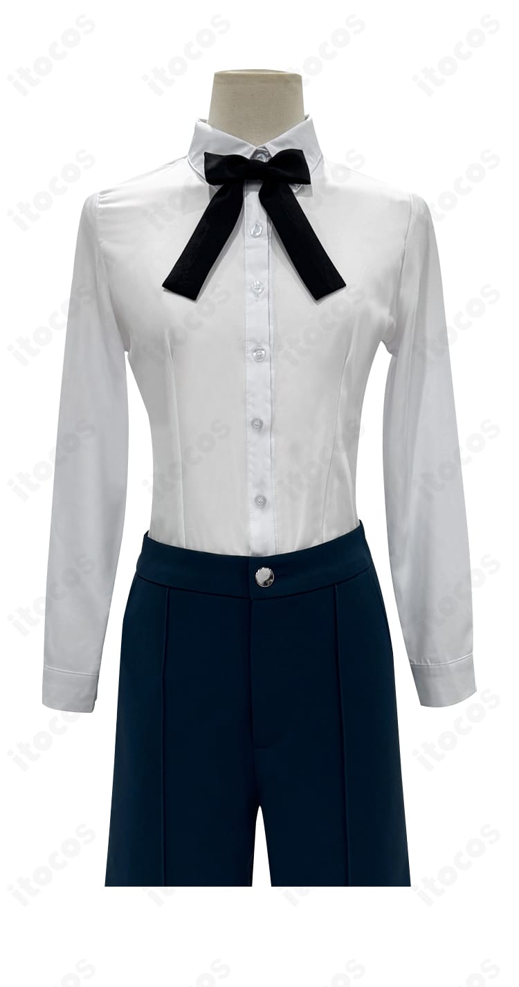 シエル・ファントムハイヴ衣装 内搭シャツと胸元リボンの近接。襟元の形状と素材のコントラストがわかる。