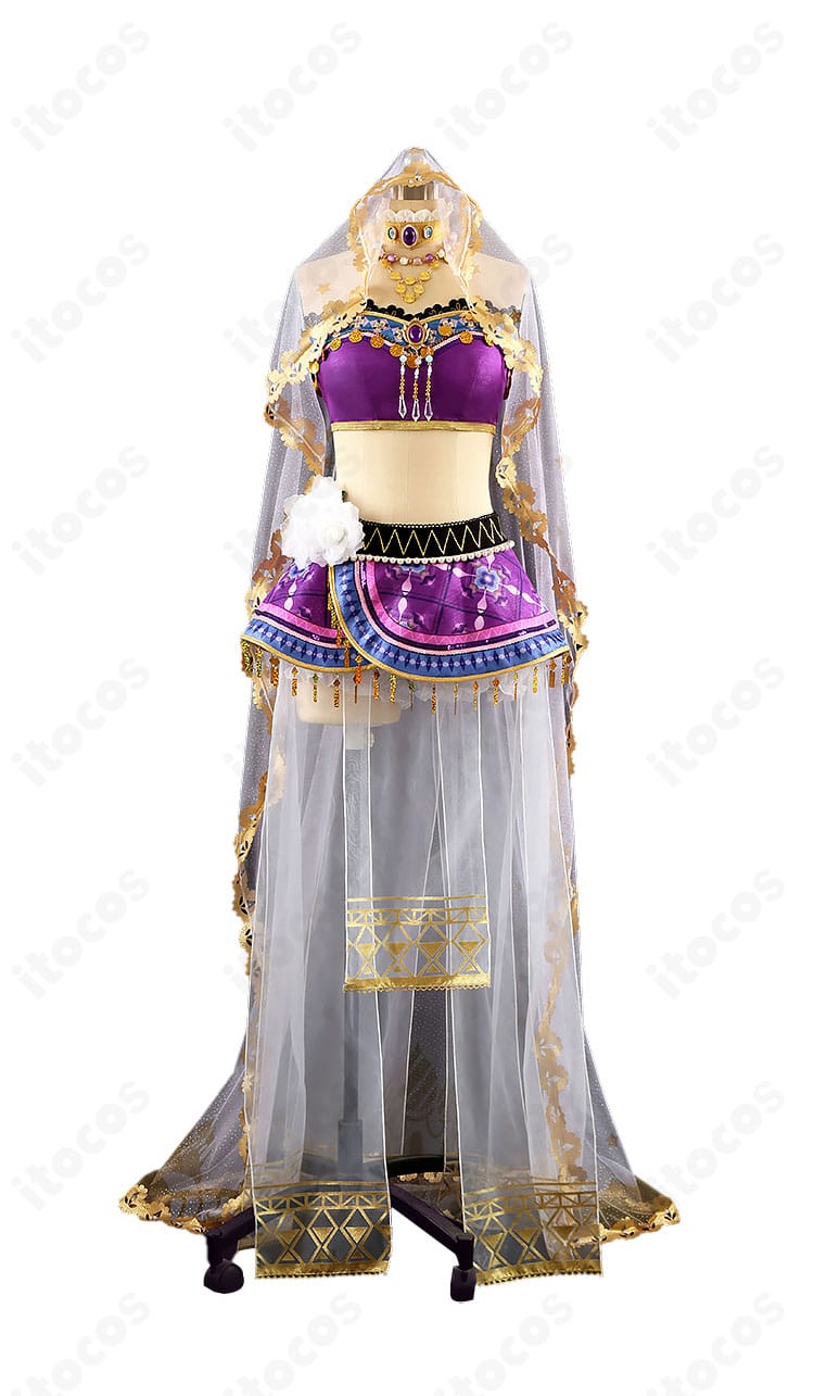 東條希 踊り子編コスプレ衣装のフロントディテール。トップスの発色とレース装飾、縫製の仕上がりが確認できる画像。