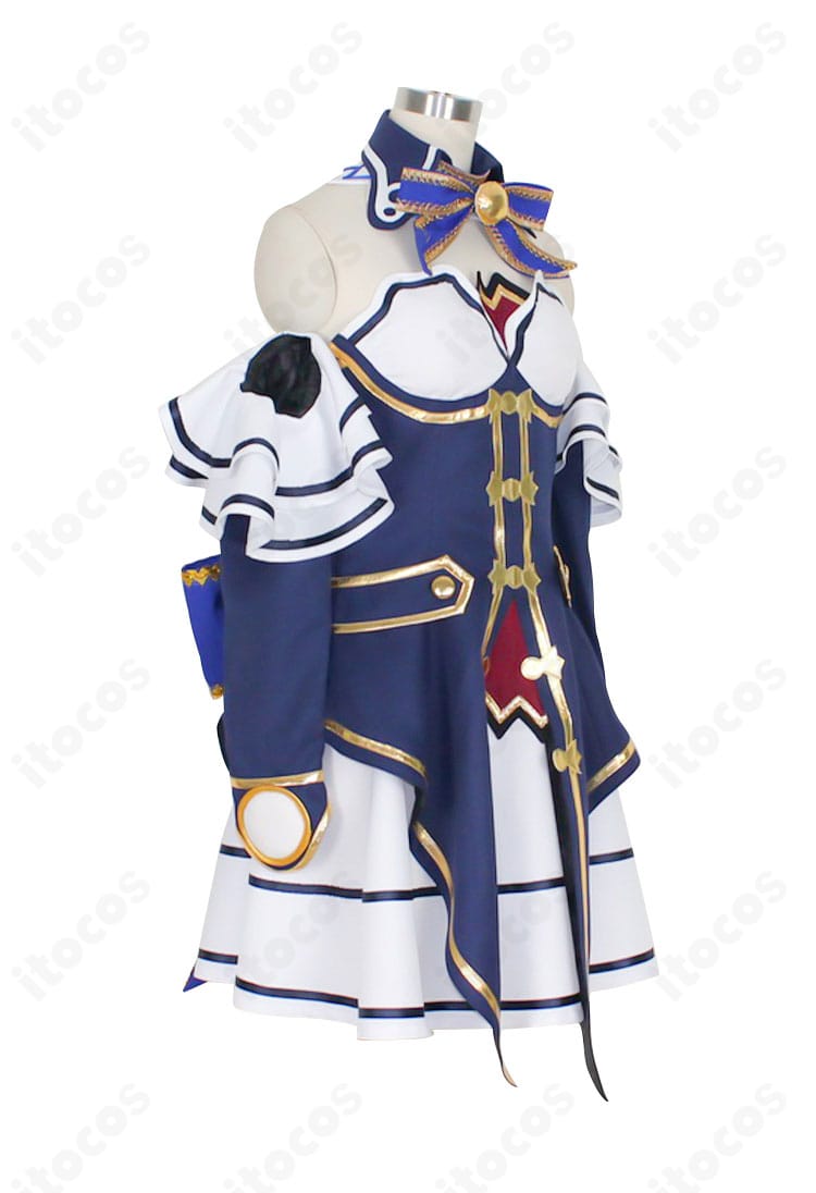 新次元ゲイム ネプテューヌVII ノワール 通常衣装コスプレの側面写真。袖パーツとウエストラインの立体感が見えるアングル