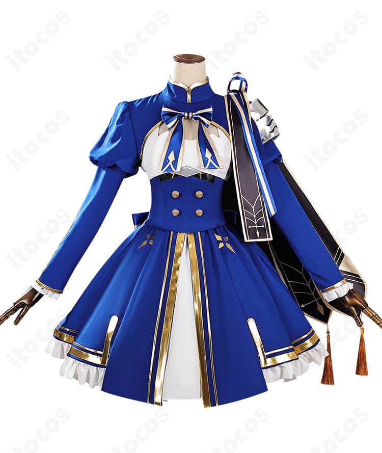 崩壊：スターレイル 風・壊滅モチーフ コスプレ衣装の正面図。上品な装飾とシルエットがわかる全体写真。