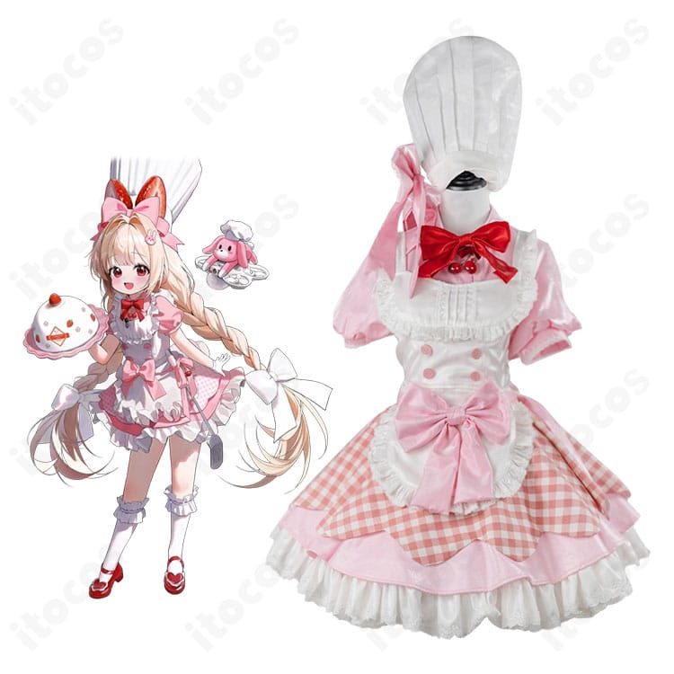 クラストの公式ビジュアルと正面スタイルを比較できる、勝利の女神：NIKKE クラスト メイド風コスプレ衣装の全身正面画像