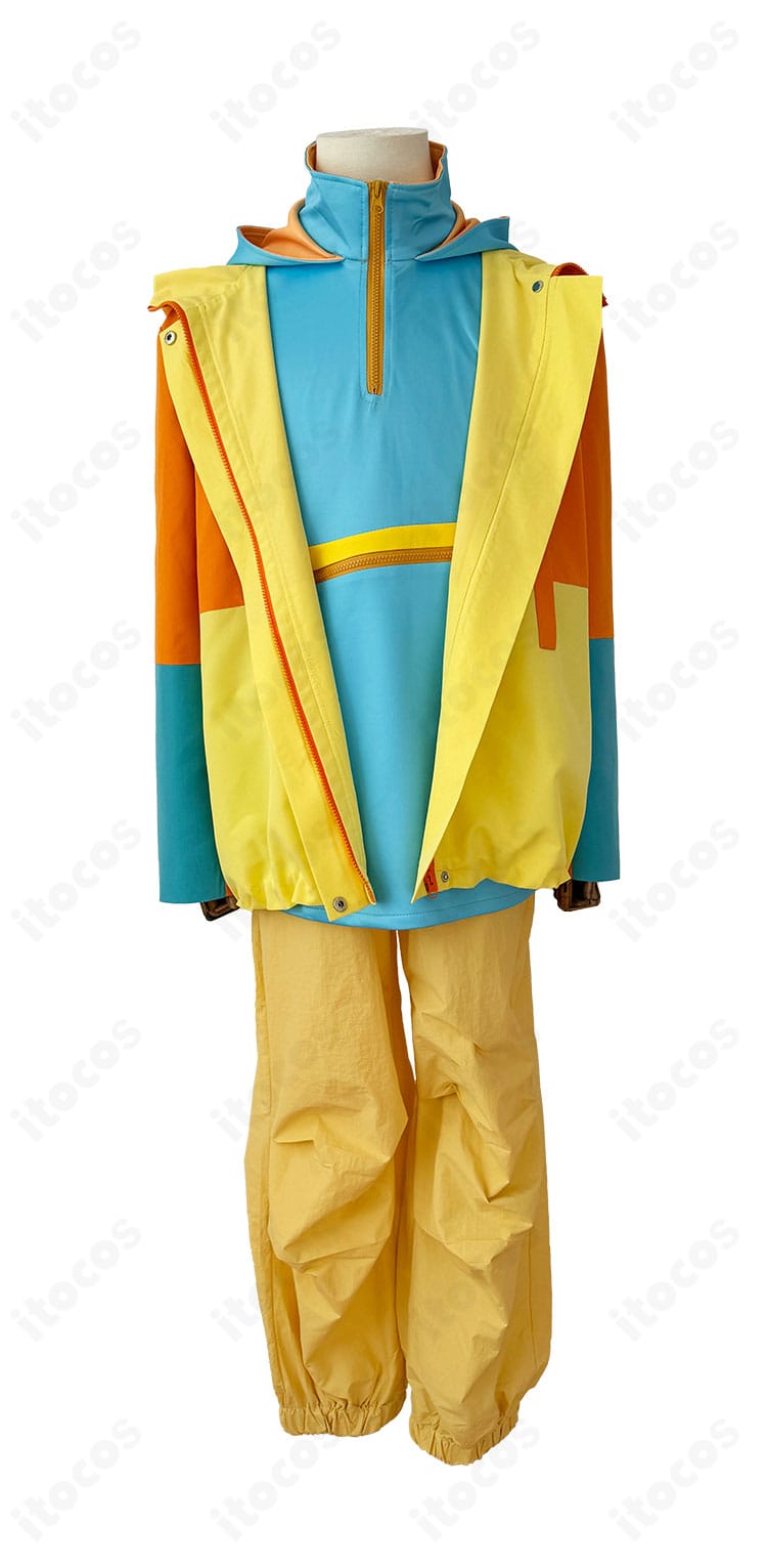 仮面ライダーガヴ ショウマのコスプレ衣装 正面全身。高コントラスト配色とレイヤードが分かる再現重視のカット。