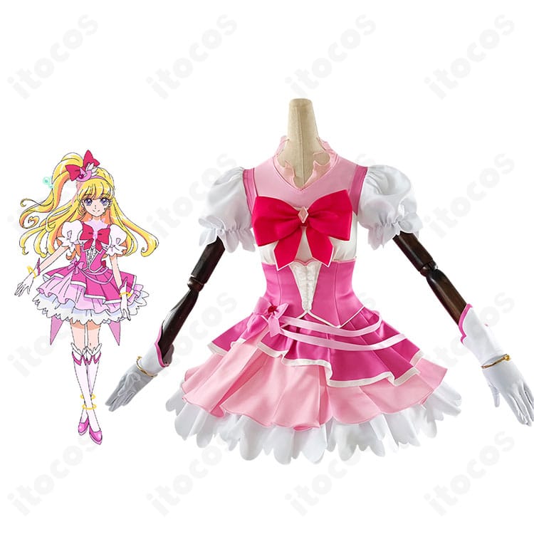 キュアミラクル（朝日奈みらい）ピンクダイヤスタイルの正面全体像とキャラ公式ビジュアルの比較構図