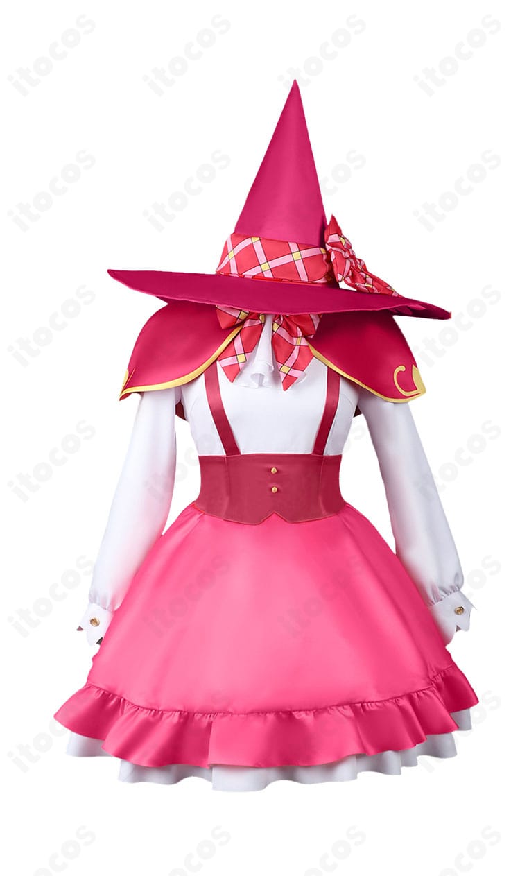 朝日奈みらい 魔法学校制服コスプレの背面。ショールの落ち感やワンピースの美しいライン、縫製の丁寧さが分かる構図。