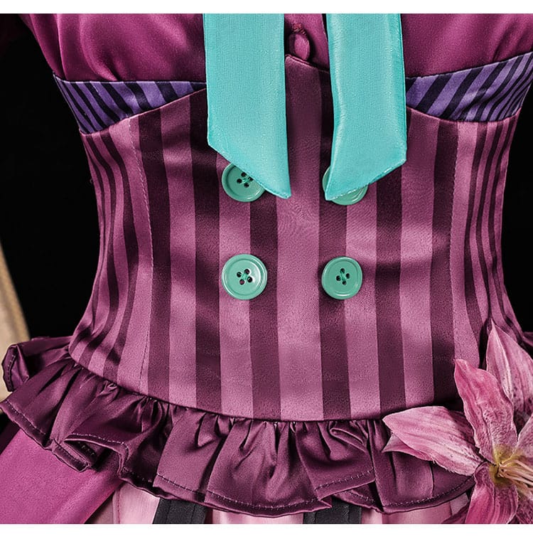 ミズ・ティータイム 衣装のウエスト装飾ディテール｜安定固定の留め具とモチーフ（Identity V 気象学者）