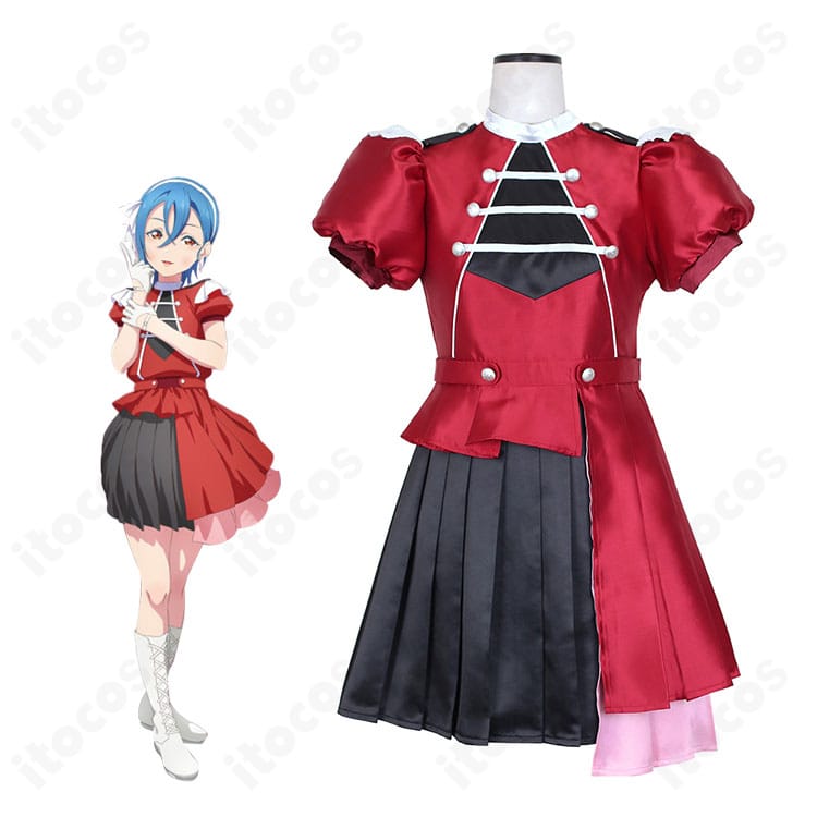 モデル着用のあんさんぶるスターズ！ステージ衣装フルコーデ。マントと胸飾りが映える全身イメージ