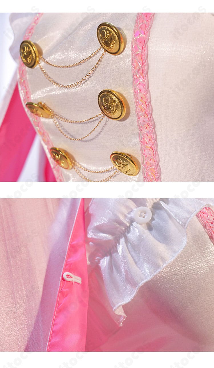 赤城ユイナ 魔法衣装の門襟ボタン装飾ディテール。近接で質感と縫製を示す写真