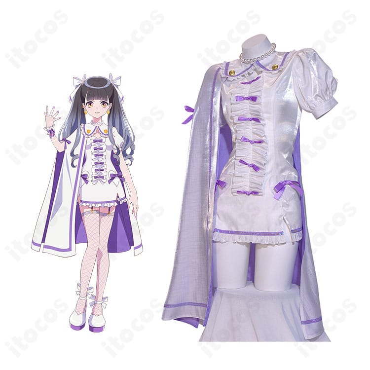 前橋ウィッチーズ 新里アズ 魔法衣装ver. を着用した全身イメージ。ワンピースとコルセットベルトを中心に、作品の世界観を再現したコスプレ衣装のトータルコーデ。