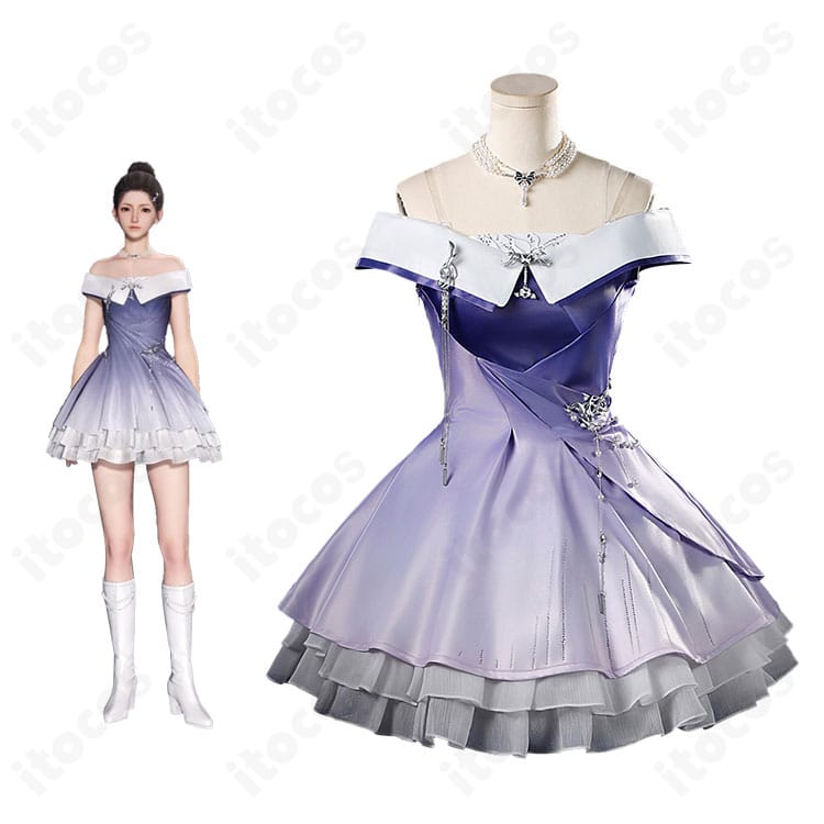 恋と深空 主人公「想い重なる時・巡る銀河」コスプレ衣装の着用イメージ。エレガントな装飾と高発色生地が映える全身コーデ