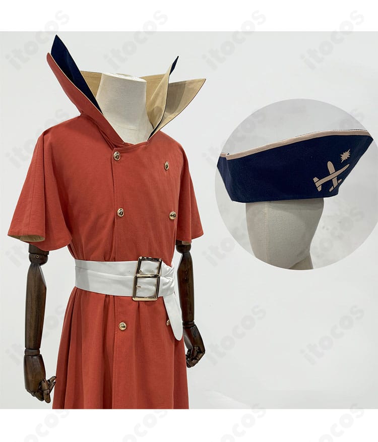 ドクターストーン 七海龍水 コスプレ衣装の側面ディテール。帽子から肩ラインへのシルエットを再現。