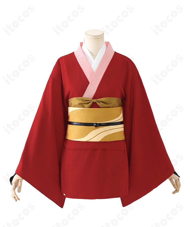 神楽 吉原炎上篇コスプレ衣装の正面全体。衿元のラインと腰封の位置関係が分かるフロントビュー。