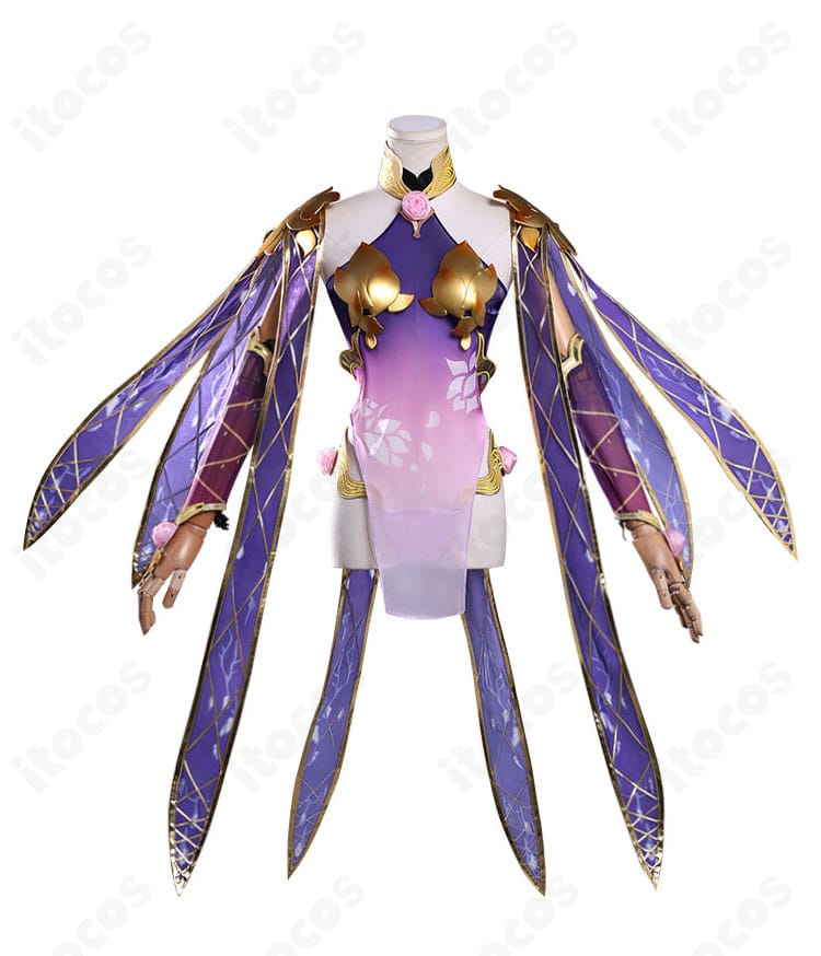 FGO カーマ 第二再臨コスプレ衣装の正面全体図。黒×紫配色と花飾りを高再現したデザイン