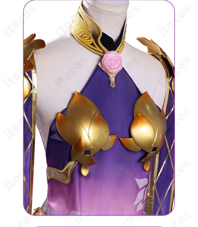 Fate/Grand Order カーマ 第二再臨コスプレ衣装 胸飾りのディテール。立体パーツと艶感がわかる