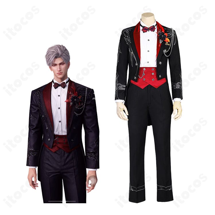 恋と深空 シン 光と闇の領域のフルセット着用イメージ。配色コントラストと装飾がわかる全身図