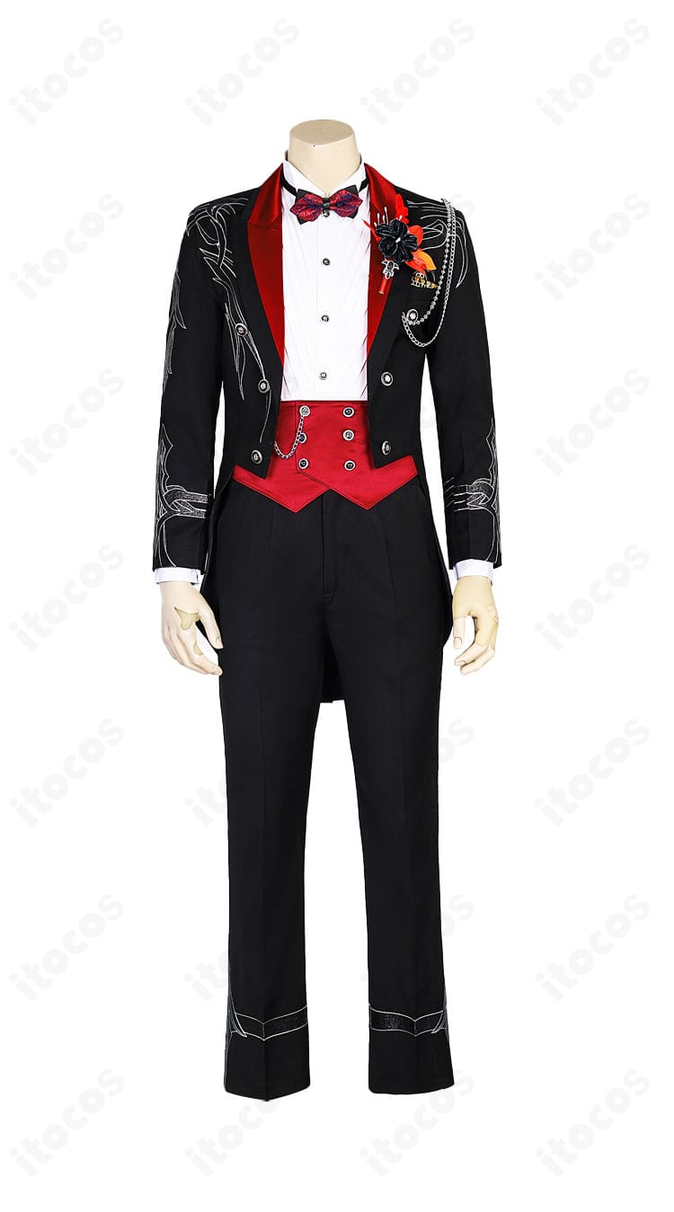 恋と深空 シン 光と闇の領域コスプレ衣装の正面ディテール。胸元から裾までの意匠を確認できる画像