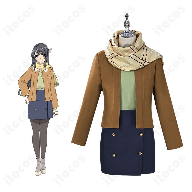 桜島麻衣 冬制服コスプレ衣装の着用イメージ。コートと襟巻の質感が伝わる全身カット｜青春ブタ野郎はゆめみる少女の夢を見ない