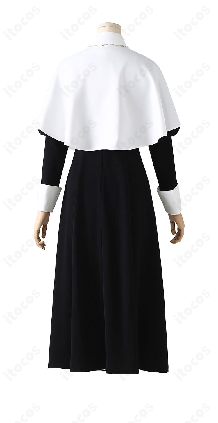 その着せ替え人形は恋をする コスプレ衣装：喜多川海夢 ロゼ修道服の背面デザイン。背面開閉部とストールの流れを表示