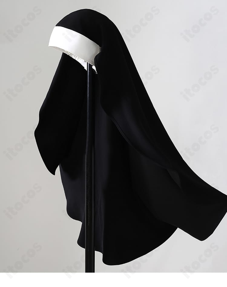 喜多川海夢 ロゼ修道服 コスプレ衣装の首元ストール装飾ディテール。重ね部分のステッチと質感を確認