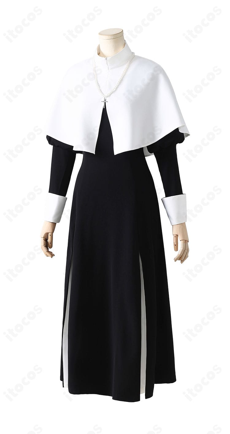 喜多川海夢 ロゼ修道服 コスプレ衣装の側面シルエット。ウエストラインと裾のドレープを確認できる角度