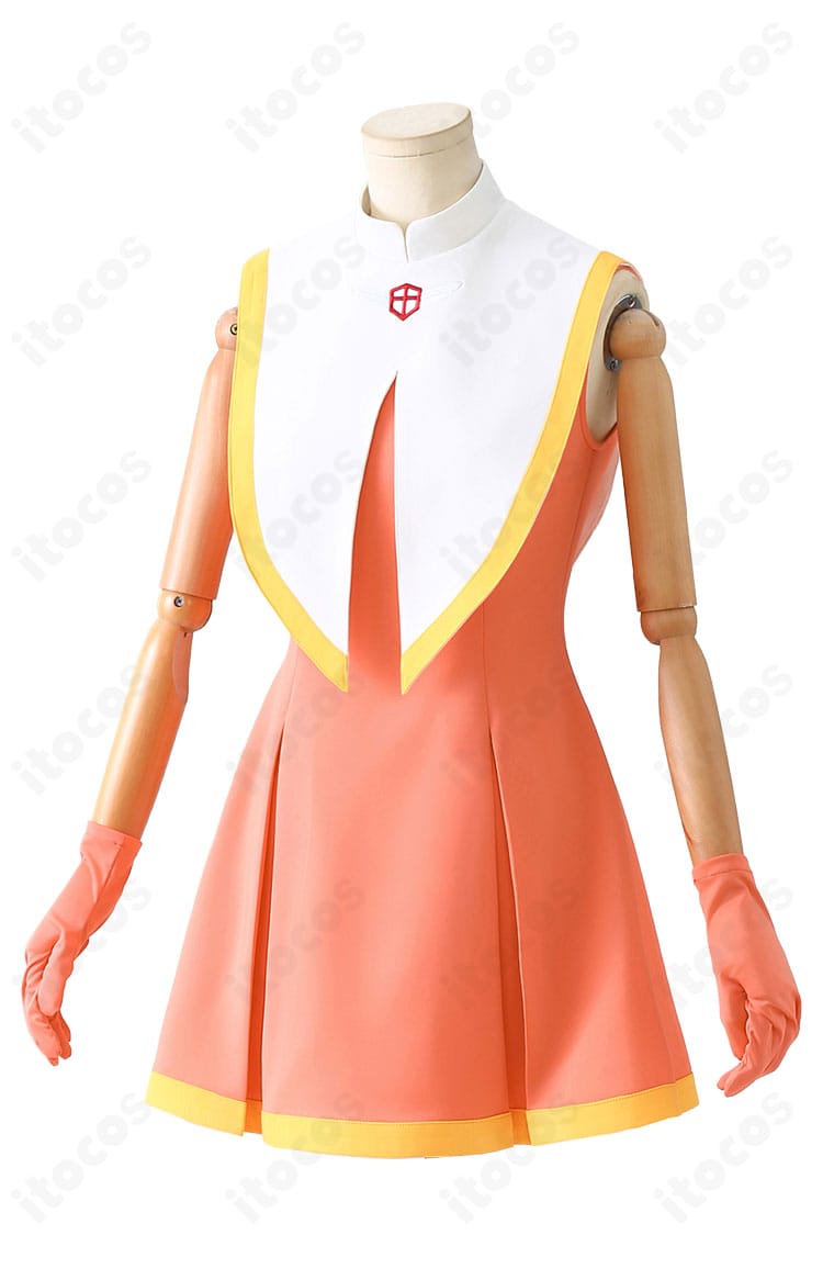 木之本桜 チアユニフォームの側面写真。ウエストラインとフレアシルエット、スカートの広がりを確認。