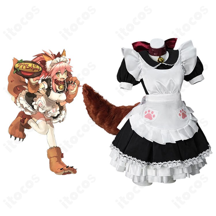 Fate/Grand Order タマモキャット 2段階目メイド服のコスプレ衣装一式を着用イメージで示した展示画像