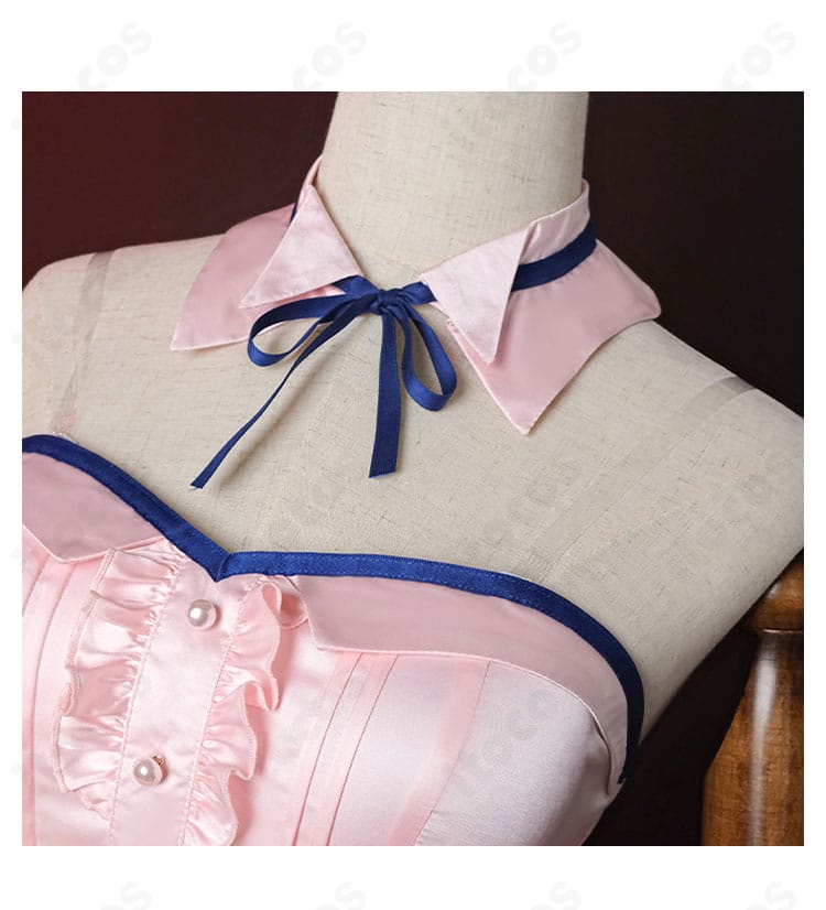 加藤恵 ドレス衣装 襟元ディテール｜リボン付きつけ襟の立体感とステッチワーク