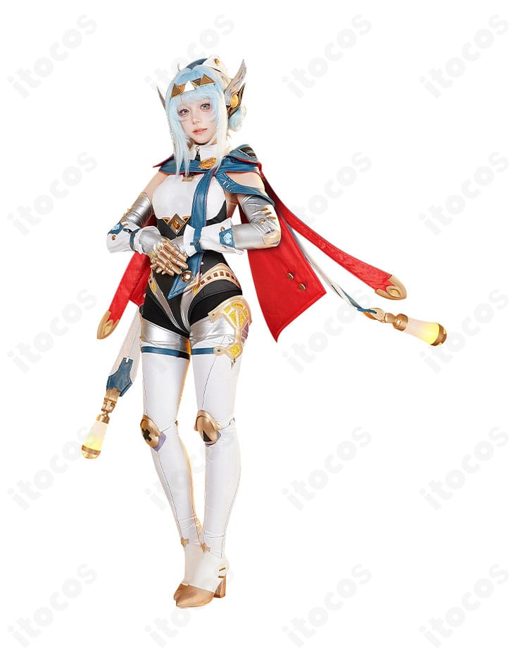 原神 イネファ 女性型ロボット衣装の側面装飾ディテール。腰飾りとライン配置の再現。