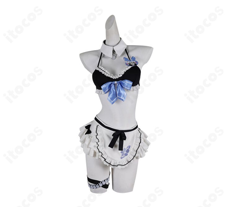 兎田ぺこら メイド水着 胸元リボンの正面ディテール｜立体感ある結びで写真映え