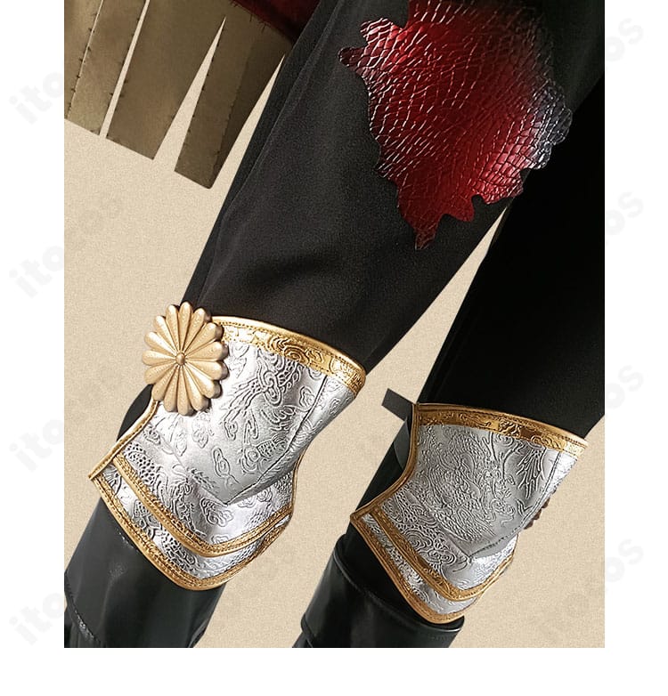 第五人格 作曲家 フレデリック・クレイバーグ 竜狩人コスプレ衣装のズボンと護膝鎧ディテール。動きやすさと存在感を両立。