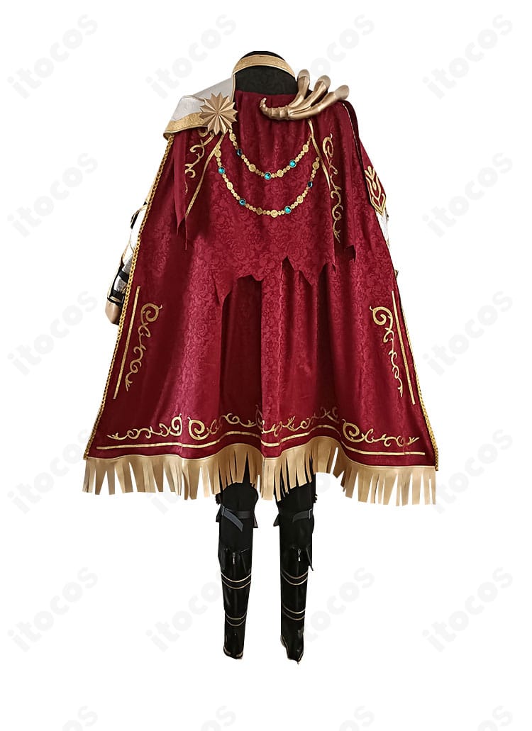 第五人格 フレデリック・クレイバーグ 竜狩人コスプレ衣装の背面全体図。マントの落ち感と腰布の構成が確認できる。