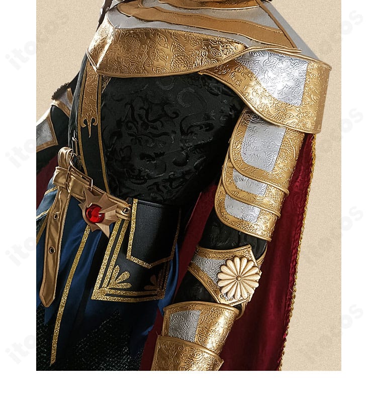 第五人格 作曲家 フレデリック・クレイバーグ 竜狩人コスプレ衣装の左手鎧ディテール。甲冑風パーツの質感と固定方法を確認。