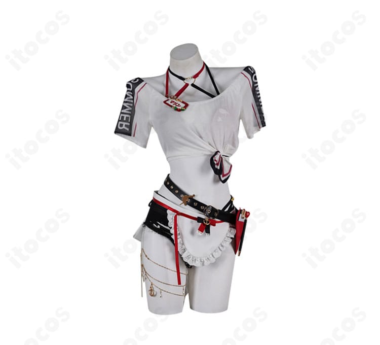 宝鐘マリン 水着コスプレ衣装の背面全身カット。背部蝶結びとシルエットを確認