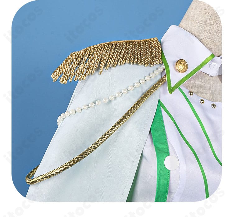 北原キョウカ 魔法衣装コスプレの右肩流蘇装飾アップ。揺れ感が出るタッセルの取り付け位置を明瞭に撮影。