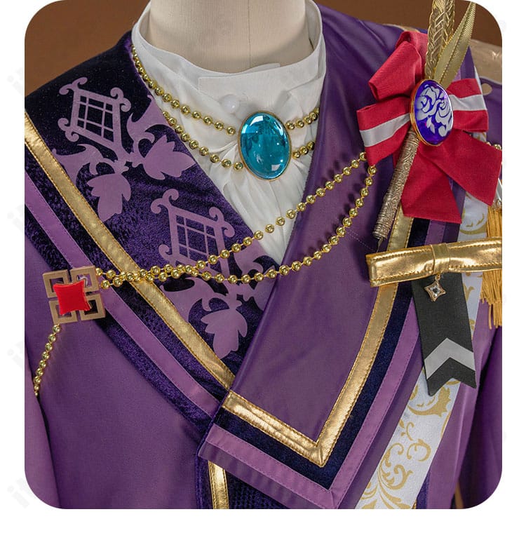 あんスタ ビブリオン衣装 青色宝石風ネックレスのクローズアップ アクセサリーの質感が分かる