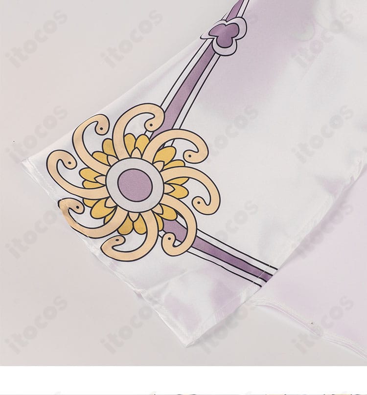 白色ボア・ハンコック コスプレ衣装 裾模様ディテールアップ｜動きに映える下部デザイン